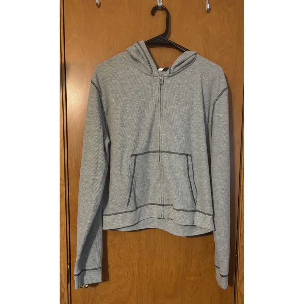 Fabletics Women Grey Waffle Knit Full Zip Hoodie Jacket XL Thermal Lined Hood